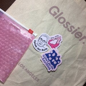 Glossier tote with stickers